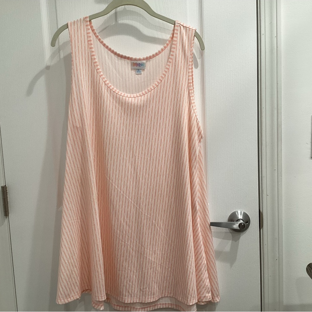 LuLaRoe Pink and White Striped Tee - Picture 5 of 9